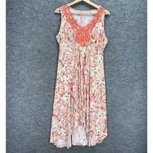 World Unity Dress Women L Large Beige Paisley Sheath Midi V-Neck Sleeveless